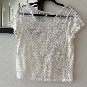 Express White Floral Lace Blouse